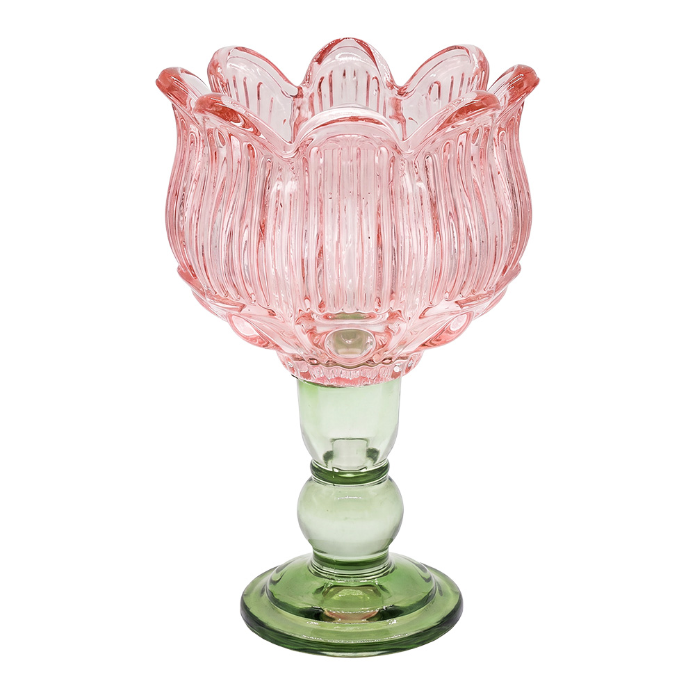 Porte-lampion en verre Rose Vert Ø 13x19 cm
