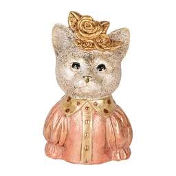 [6PR5077] Decoration Statue Cat White Pink 12x9x18 cm