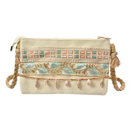 [JZBG0320] Handbag Women Beige Blue 30x3x18 cm