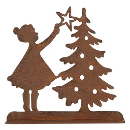 [6Y5780] Weihnachtsdeko Kind mit Weihnachtsbaum Braun 14x5x14 cm