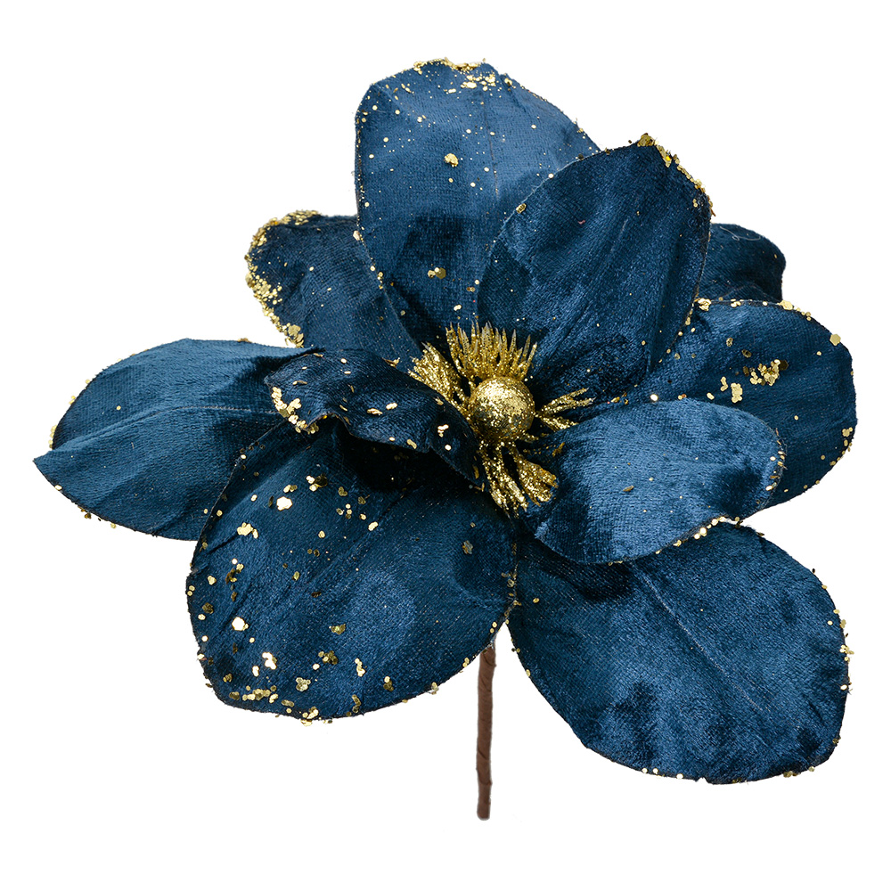 Weihnachtsdeko Blume Blau Goldfarbig Ø 25x25 cm