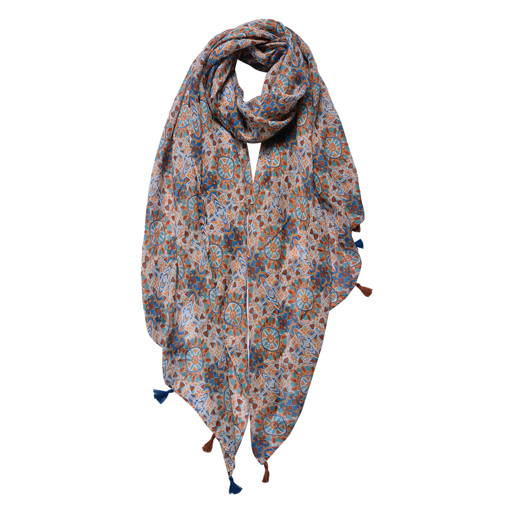 Foulard Donna Stampato Arancio Blu 90x180 cm