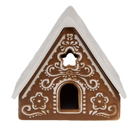 [6CE1744] Kerzenhalter Weihnachten Häuschen Braun Weiß 8x8x8 cm