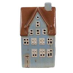 [6CE1884] Tealight Holder Christmas House Blue Brown 11x8x20 cm