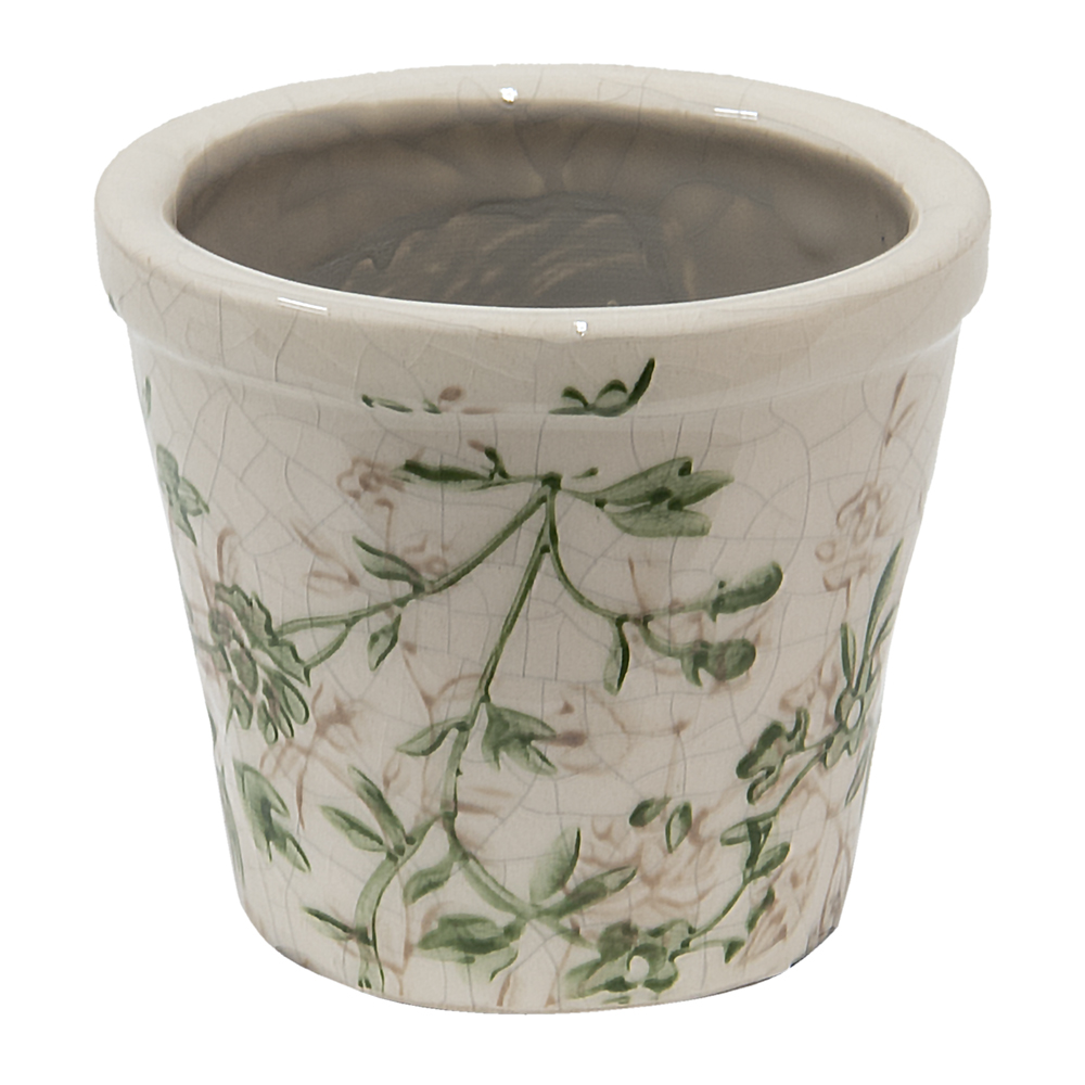 Clayre & Eef Bloempot Ø 8x7 cm Groen Beige Keramiek Bloemen