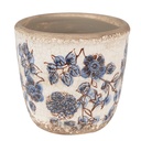 Clayre & Eef Bloempot Ø 13x12 cm Beige Blauw Keramiek Bloemen