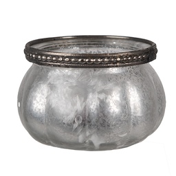 [6GL4379] Glass Tea Light Houder Silver Ø 9x6 cm