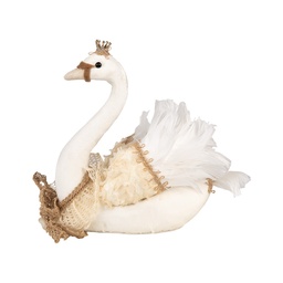 [65931] Décoration Cygne Blanc Beige 28x14x28 cm