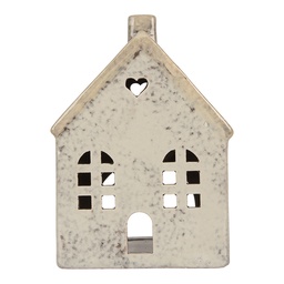[6CE2290] Tealight Holder Christmas House Grey Beige 11x7x16 cm