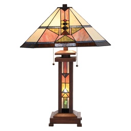 [5LL-5781] Lampe de table Tiffany Beige, Vert 42x42x60 cm E27/max 2x60W E14/max 1x7W