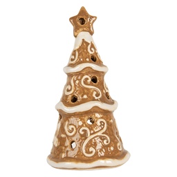 [6CE2361] Kerzenhalter Weihnachtsbaum Braun Weiß Ø 8x15 cm