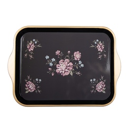 [66438] Plateau décoratif Noir Rose 38x27x2 cm