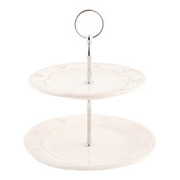 [6CE0266] 2-Tier Cake Stand Beige Ø 21x23 cm