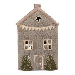 [6CE2280] Tealight Holder Christmas House Blue Pink 10x8x15 cm