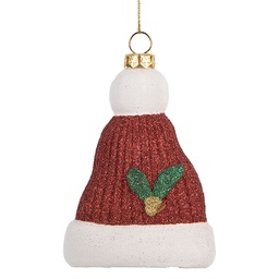 [66089] Pendentif décoratif Bonnet de Père Noël Rouge Blanc 7x4x10 cm
