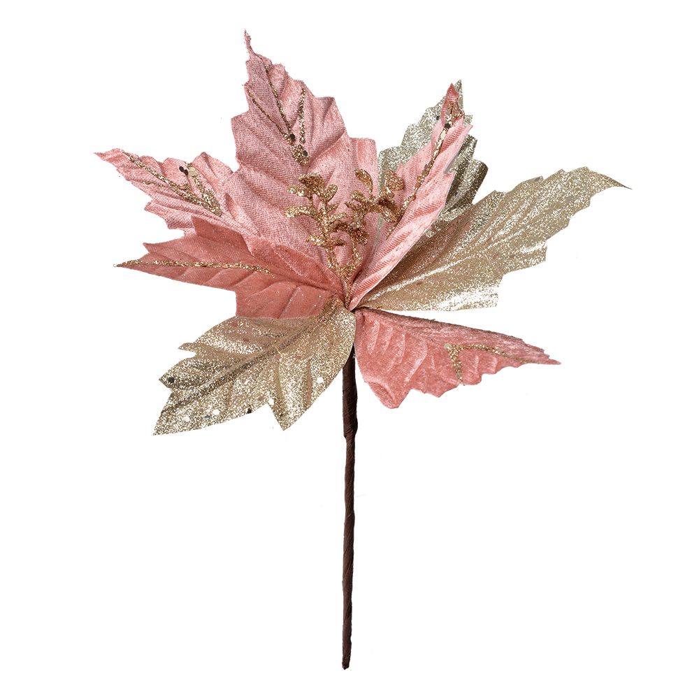 Décoration de Noël Fleur Rose Couleur or Ø 24x27 cm