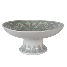 [6CE2381] Cake stand White Green Ø 26x13 cm