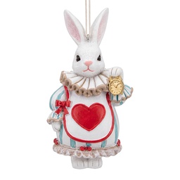 [6PR6483] Pendentif décoratif Lapin Blanc Rouge 6x5x10 cm