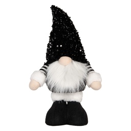[66326] Statua Decorativa Gnomo con LED Nero Bianco 10x15x38 cm