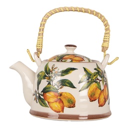 [6CETE0174] Teapot with Infuser White Yellow 18x14x12 cm / 800 ml