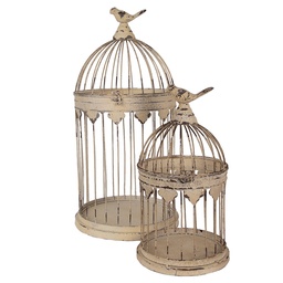 [5Y1283] Cage à oiseaux décorative (set de 2) Marron Beige Ø 32x60 / Ø 23x40 cm