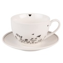 Cup and Saucer Beige Black 12x9x6 cm / Ø 14x2 cm / 200 ml