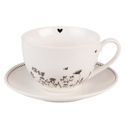 [FAFKS] Tasse mit Unterteller Beige Schwarz 12x9x6 cm / Ø 14x2 cm / 200 ml