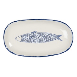[6CE1245] Dekoratives Tablett Beige Blau 30x16x3 cm