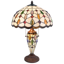 [5LL-5182] Lampe de table Tiffany Beige, Marron Ø 40x60 cm E27/max 2x60W E14/max 1x15W