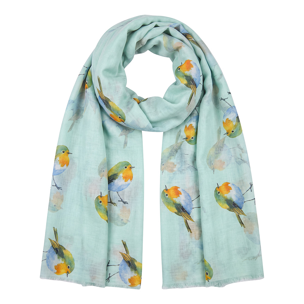 Clayre & Eef Printed Scarf Green Polyester