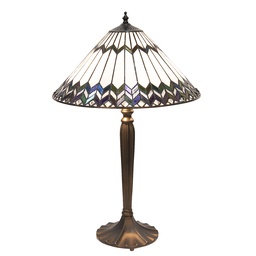 [5LL-5985] Lampe de table Tiffany Blanc, Marron Ø 40x62 cm E27/max 2x60W