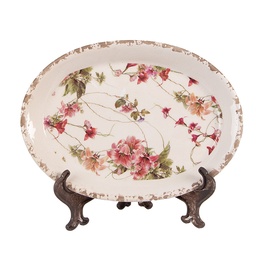[6CE2028] Decorative Plate Beige Pink 25x18x3 cm