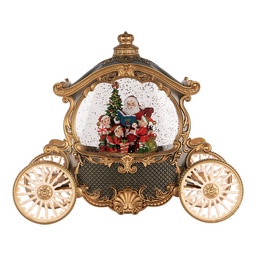 [6PR6157] Carillon carrozza con Babbo Natale LED Verde Color oro 26x11x20 cm / 3xAA