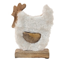[6H2162M] Deko Hahn Weiß, Braun 15x5x19 cm