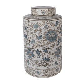 [6CE2372] Barattolo per decorazioni con coperchio Bianco Verde Ø 18x30 cm