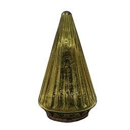 [6GL4561] Christmas Decoration Statue Christmas Tree with LED Gold colored Ø 11x19 cm