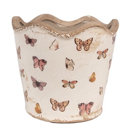 Clayre & Eef Fioriera per interni Ø 16x15 cm Beige Rosa Ceramica Farfalle