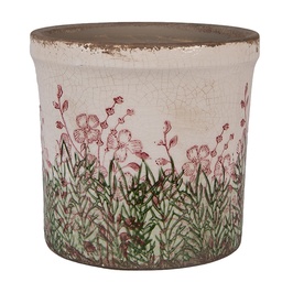 [6CE2017M] Vaso Porta Pianta Beige Verde Ø 15x14 cm