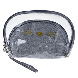 [JZSET0002ZI] Kulturtasche Damen Silberfarbig (set 2) 24x15 / 19x12 cm