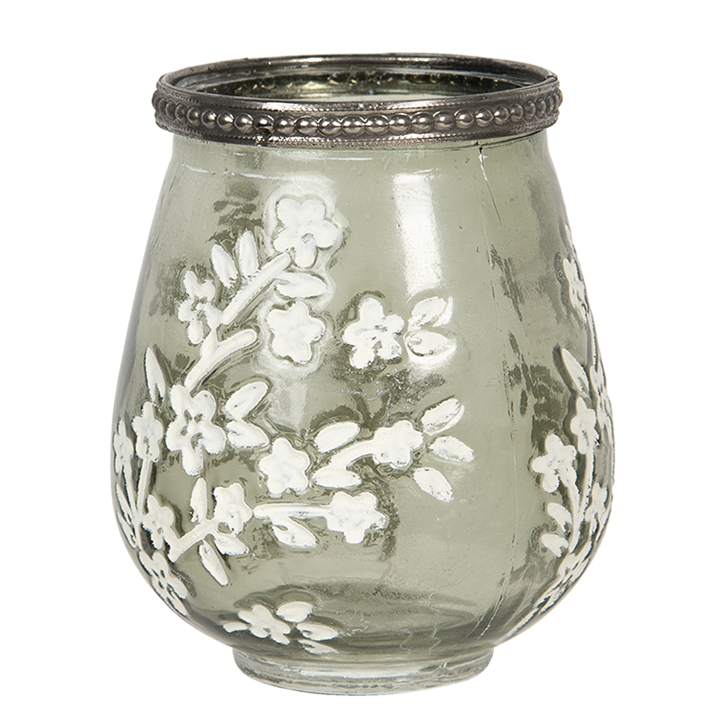 Porte-lampion en verre Fleurs Vert Ø 9x11 cm