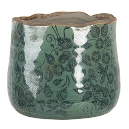 Clayre & Eef Pot de fleurs Ø 13x11 cm Vert Céramique Feuilles