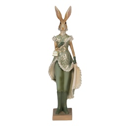 [6PR3592] Statua Decorativa Coniglio Verde, Marrone, Beige 11x8x33 cm