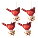 Christmas Bauble Bird Red, White set 4 11x6x11 cm
