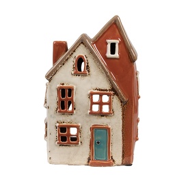 [6CE1908] Tealight Holder Christmas House Beige Orange 13x8x20 cm