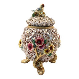 [6PR6224] Decoration Jar with Lid White Gold colored 22x21x30 cm