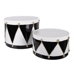 [6Y5989] Decorativo Tamburo Bianco Nero (set 2) Ø 37x26 / Ø 32x17 cm