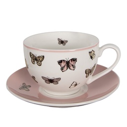 [BPDKS] Cup and Saucer White Pink 12x9x6 cm / Ø 14x2 cm / 200 ml