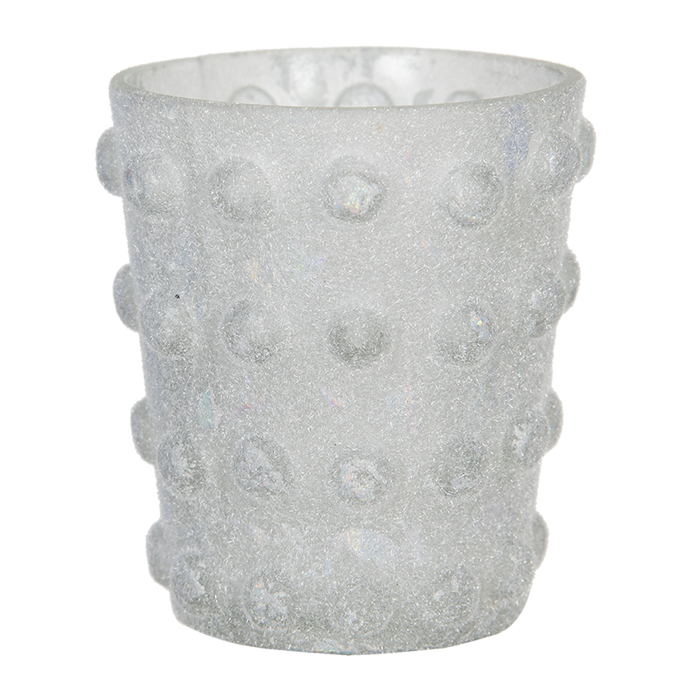 Clayre & Eef Theelichthouder Ø 8x8 cm Wit Glas