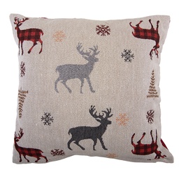 [KG023.147] Kissen gefüllt Beige Rot 44x44x4 cm