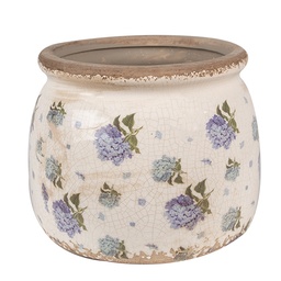 Clayre & Eef Bloempot Ø 16x13 cm Beige Blauw Keramiek Bloemen